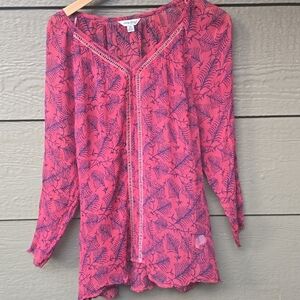 Lucky Brand  Sheer Chiffon Floral Print Blouse 2x
